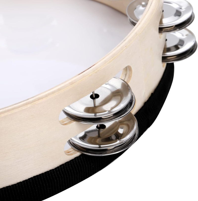 Elsjoy Set of 2 Tambourine, 10" and 8" Dove and Bible Church Tambourine with Double Row Jingle, Wooden Handbell Hand Clap Drum Percussion Instrument - Image 4